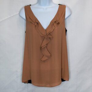 NEW NY&C New York & Company Ruffle Tank Top Womens S Tan Sleeveless Blouse W13X